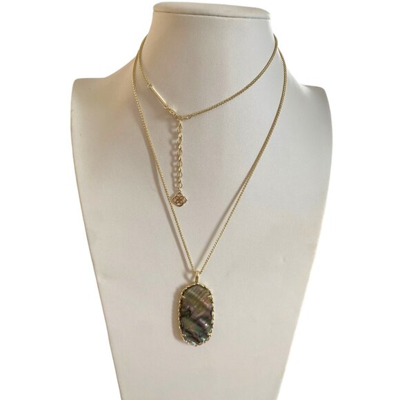 Authentic KENDRA SCOTT Gold Macrame Reid Long Necklace Abalone gold tone 15" - Picture 4 of 11